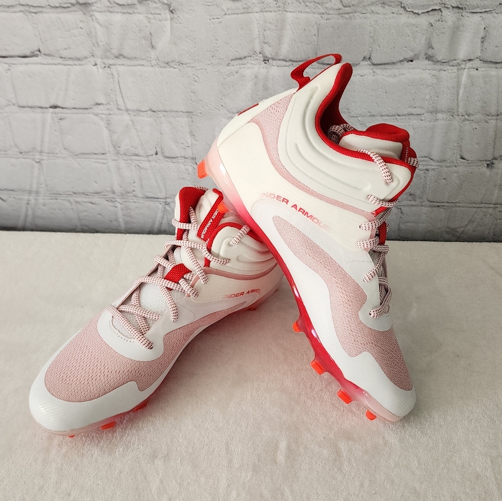 Under Armour White and Red Athletic Shoes with Breathable Mesh and Thick Sole